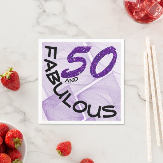 50thバースデーパーティーパープルグリッタータイポグラフィ スタンダードカクテルナプキン (インサイチュ)