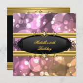 50thバースデーパーティーピンク金ゴールドブラックダイヤモンド 招待状 (正面/裏面)