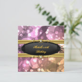 50thバースデーパーティーピンク金ゴールドブラックダイヤモンド 招待状 (スタンド正面)