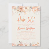 50thバースデーパーティーピーチアイボリーフローラ 招待状 (正面)