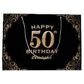50thバースデーパーティーブラックと金ゴールドグリッター枠 ラージペーパーバッグ (裏面)
