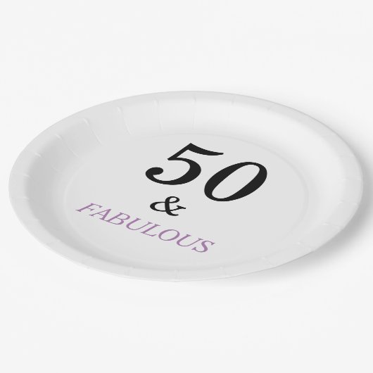 50thバースデーパーティーブラックパープル文字 ペーパープレート (アングル)