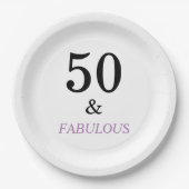 50thバースデーパーティーブラックパープル文字 ペーパープレート (正面)