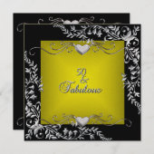 50thバースデーパーティーブラックブライトチャートルーズ金ゴールド 招待状 (正面/裏面)