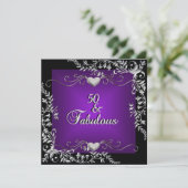 50thバースデーパーティーブラックブライト深いパープルビッグ 招待状 (スタンド正面)