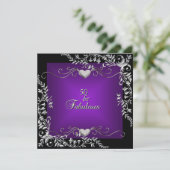 50thバースデーパーティーブラックブライト深いパープル 招待状 (スタンド正面)