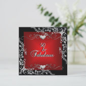 50thバースデーパーティーブラックブライト深いレッドビッグ 招待状 (スタンド正面)