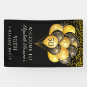 50thバースデーパーティーブラック金ゴールドグリッターバナー 横断幕 (横)