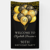 50thバースデーパーティーブラック金ゴールドグリッターバナー 横断幕 (縦)