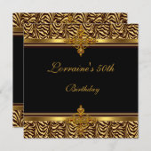 50thバースデーパーティーブラック金ゴールドゼブラストライプ 招待状 (正面/裏面)