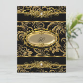 50thバースデーパーティーブラック金ゴールドダマスクフローラ 招待状 (スタンド正面)