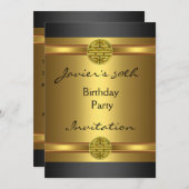 50thバースデーパーティーブラック金ゴールドメンズ 招待状 (正面/裏面)