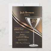 50thバースデーパーティーブラック&ブロンズテーマ誕生日 招待状 (正面)