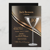 50thバースデーパーティーブラック&ブロンズテーマ誕生日 招待状 (正面/裏面)