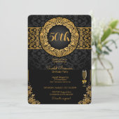50thバースデーパーティーブラック&金ゴールドエレガント誕生日 招待状 (スタンド正面)