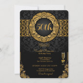 50thバースデーパーティーブラック&金ゴールドエレガント誕生日 招待状 (正面)