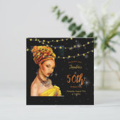 50thバースデーパーティーブラック&金ゴールドカラー 招待状 (スタンド正面)