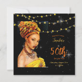 50thバースデーパーティーブラック&金ゴールドカラー 招待状 (正面)