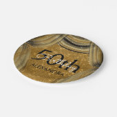 50thバースデーパーティーブラック&金ゴールドスパークル ペーパープレート (アングル)