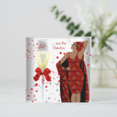 50thバースデーパーティーブラフルレトロディバレッドホワイト 招待状 (スタンド正面)