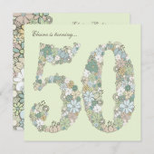 50thバースデーパーティーブルーグリーン開花招待状 招待状 (正面/裏面)