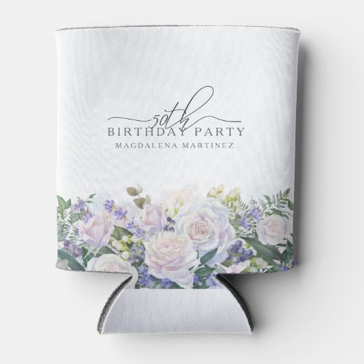 50thバースデーパーティーブルーホワイトフローラカスタム 缶クーラー (正面)