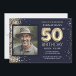 50thバースデーパーティーブルー金ゴールドグリッター 招待状<br><div class="desc">フェイク縁どエレガント紙吹雪の輝く金ゴールドのハイライトがトップに縁どある。すべての文字は調整可能で、簡単は独自のパーティーニーズに合わせて変更できる。50素晴らし歳の誕生日テンプレートエレガントデザイン。フェイクグリッター</div>