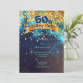 50thバースデーパーティーブルー金ゴールドスパークルズクラッシーInvi 招待状 (スタンド正面)