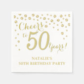 50thバースデーパーティーホワイトと金ゴールドダイヤモンド スタンダードカクテルナプキン (正面)