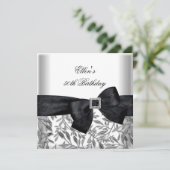 50thバースデーパーティーホワイトシルバージュエルブラックボウ 招待状 (スタンド正面)