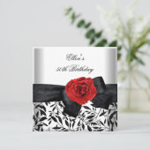 50thバースデーパーティーホワイトシルバーフラワーブラックボウ 招待状 (スタンド正面)