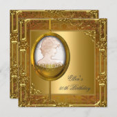 50thバースデーパーティーホワイト金ゴールドカメオジュエル 招待状 (正面/裏面)