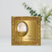 50thバースデーパーティーホワイト金ゴールドカメオジュエル 招待状 (スタンド正面)