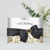 50thバースデーパーティーホワイト金ゴールドジュエルブラックボウ 出欠カード (スタンド正面)