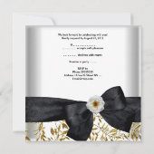 50thバースデーパーティーホワイト金ゴールドフラワーブラックボウ 招待状 (裏面)