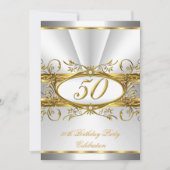 50thバースデーパーティーホワイト金ゴールドフローラシルバー 招待状 (正面)