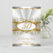 50thバースデーパーティーホワイト金ゴールドフローラシルバー 招待状 (スタンド正面)