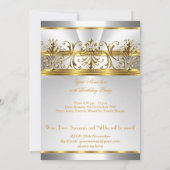 50thバースデーパーティーホワイト金ゴールドフローラシルバー 招待状 (裏面)