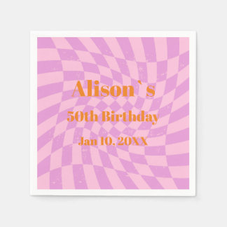 50thバースデーパーティーレトロチェックペーパーナプキン スタンダードカクテルナプキン