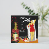 50thバースデーパーティーレトロディバアートデコレッドブラック 招待状 (スタンド正面)