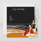 50thバースデーパーティーレトロディバアートデコレッドブラック 招待状 (裏面)