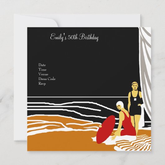 50thバースデーパーティーレトロディバアートデコレッドブラック 招待状 (裏面)