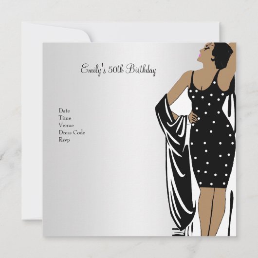 50thバースデーパーティーレトロディバアートデコレッドホワイト 招待状 (裏面)