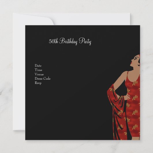 50thバースデーパーティーレトロディバアートデコレッドホワイト 招待状 (裏面)