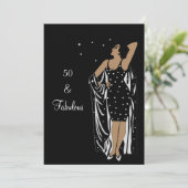 50thバースデーパーティーレトロディバデコ白黒 招待状 (スタンド正面)