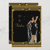 50thバースデーパーティーレトロディバデコ白黒 招待状 (正面/裏面)