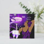 50thバースデーパーティーレトロディバファブルパープル 招待状 (スタンド正面)