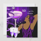 50thバースデーパーティーレトロディバファブルパープル 招待状 (正面)