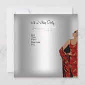 50thバースデーパーティーレトロディヴァアールデコレッドシルバー 招待状 (裏面)