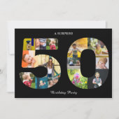 50thバースデーパーティー写真テンプレート白黒 招待状 (正面)